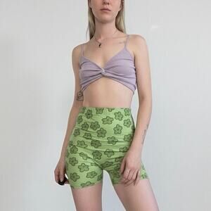 SHEIN Green 70s Flower Print Midi Bike Shorts